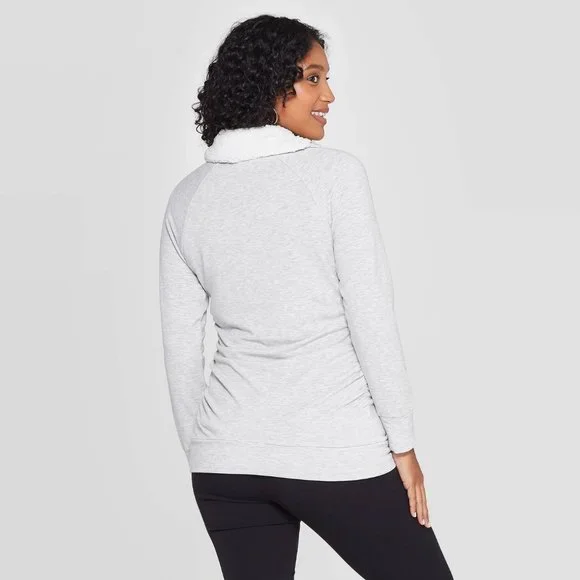 Maternity Sherpa Fleece Sweatshirt Light Gray - Picture 2 of 8